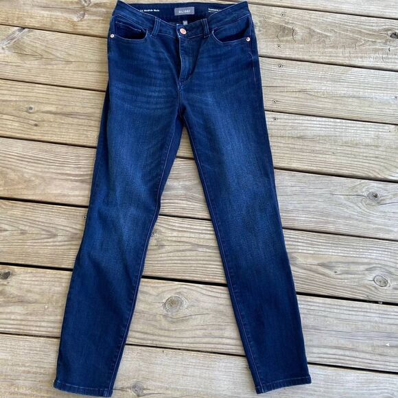 DL1961 Florence Cropped Mid Rise Instasculpt Skinny Jeans Dark Wash Size 27 - Picture 1 of 4